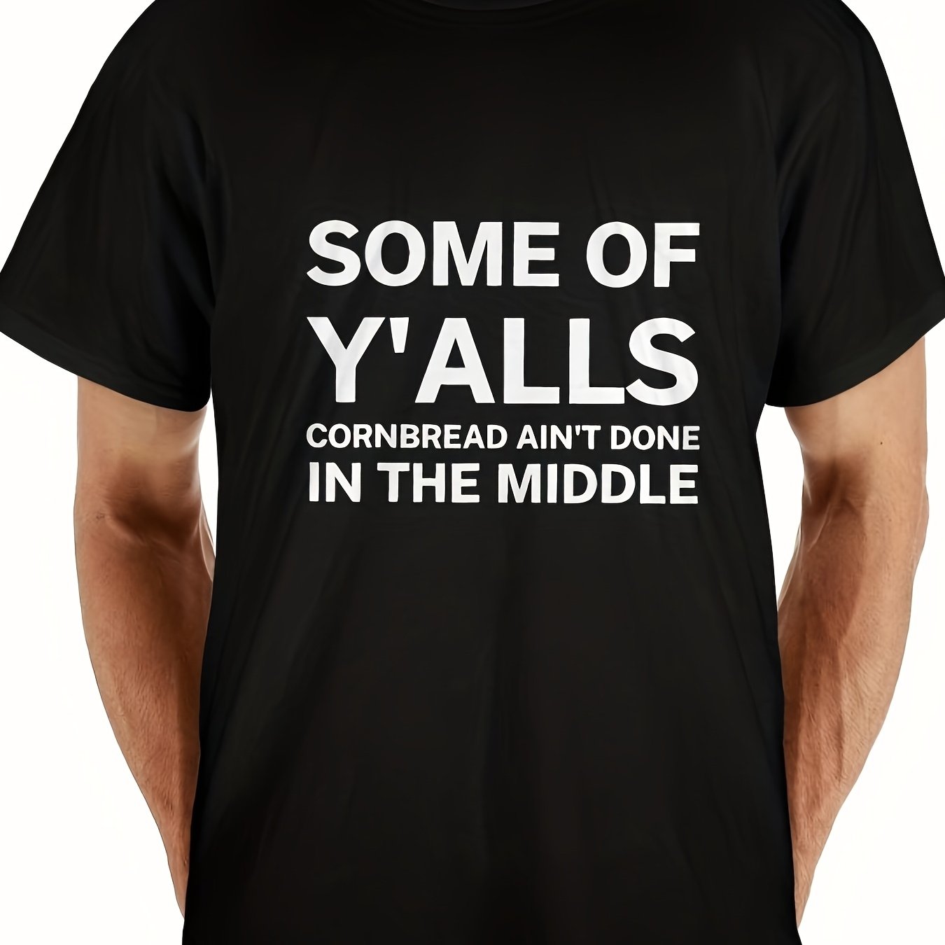 TEMU "funny 'some Of Y' Ain't In ' Graphic Cotton T-shirt For Men - Black With White Print - Relaxed Fit, Round Neck, Casual Wear"