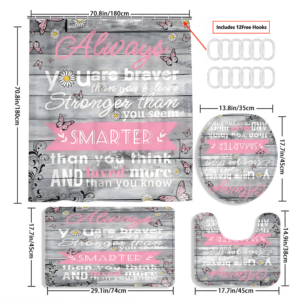 TEMU 4pcs Quote Shower Curtain Decoration, Beautiful Housewarming Gift Decoration, Waterproof Shower Curtain And Toilet Floor Mat Three-piece Set