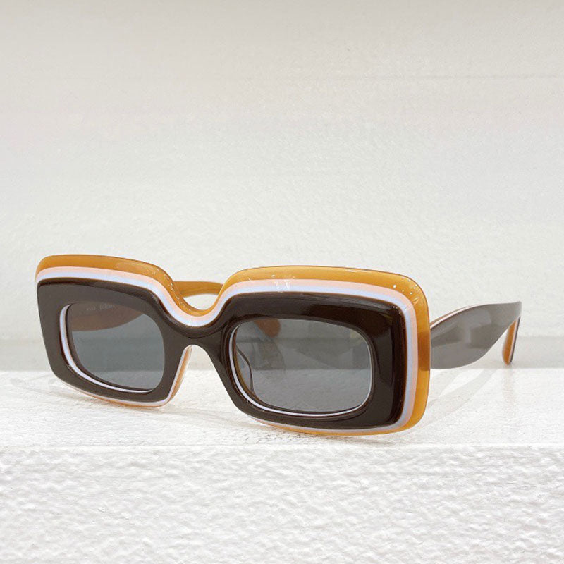 Luxury Mens Womens designer multi layer rectangular sunglasses LW40139 Rainbow frame sunglasses UV400 with gold logo design on the protective mirror