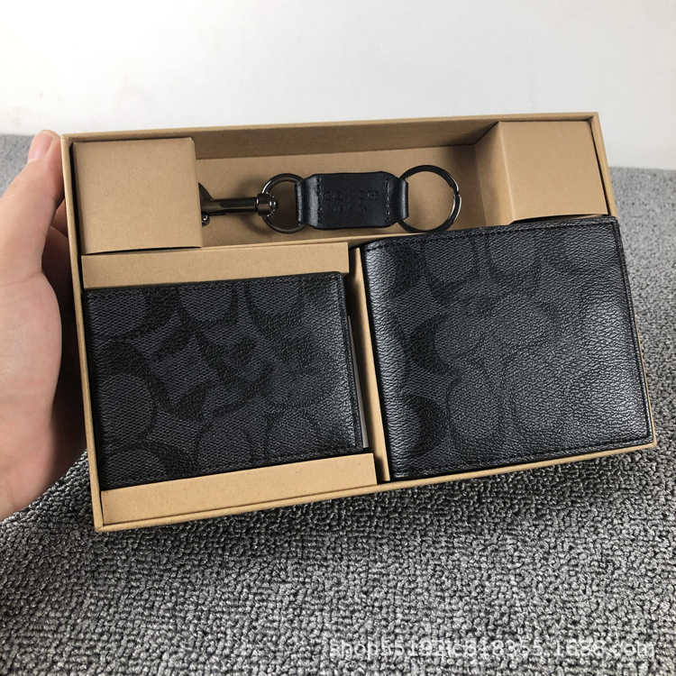 Comforters Sets Family C men&#039;s old flower relief short busins leisure leather half fold wallet card bag key buckle gift box