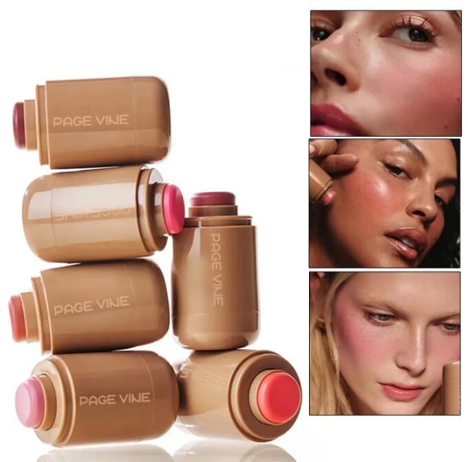 PAGE VINE Pocket Blush Stick 6 Colors juice box frecke Spicy Marg Multi-Functional Lip & Cheek Hydrating Stick Highlighter Waterproof Natural Blush