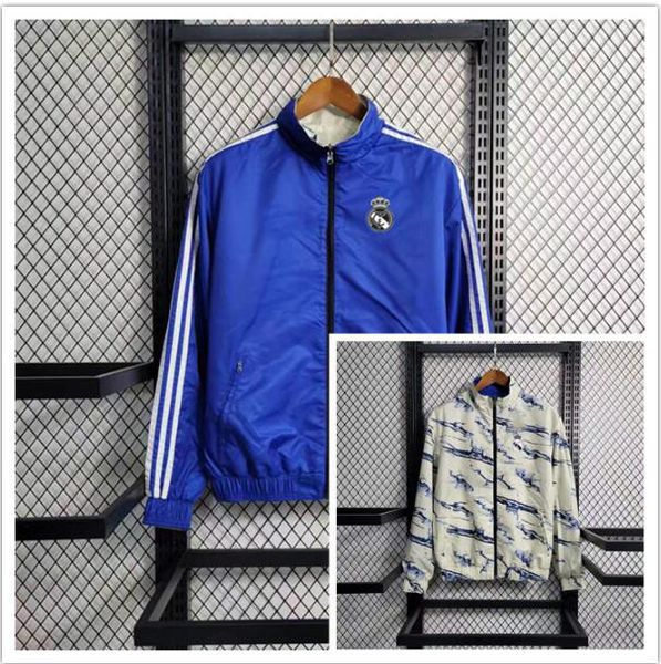 2023 2024 men Waterproof football jacket Long sleeve soccer full zipper Hooded Tracksuits Windbreaker two-sided hoodie football jackets coat