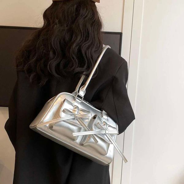 Bow NEW Cute Tie Design Underarm Bags for Women 2024 Y2K Korean Fashion Handbags and Purses Pu Leather Shoulder Bag