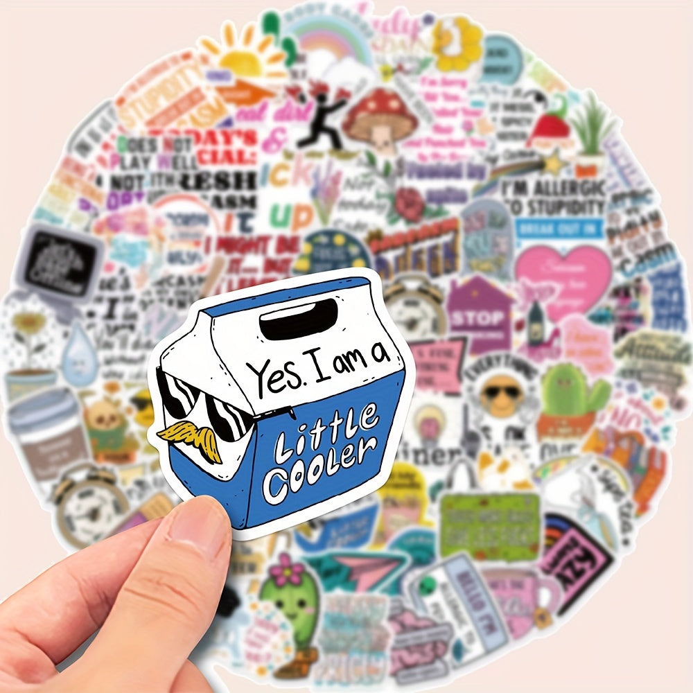 TEMU 100pcs Funny Sarcasm Text Graffiti Stickers, , Self-adhesive Vinyl Decals For Laptops, Phones, Water Bottles, Helmets, Guitars, Suitcases -