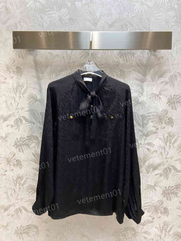 Womens Blouses Shirts Designer Tops CE Shaded Jacquard Lettering Logo Bow Blouse Drop-shoulder Loose Fit Shirts Luxury Women Clothing