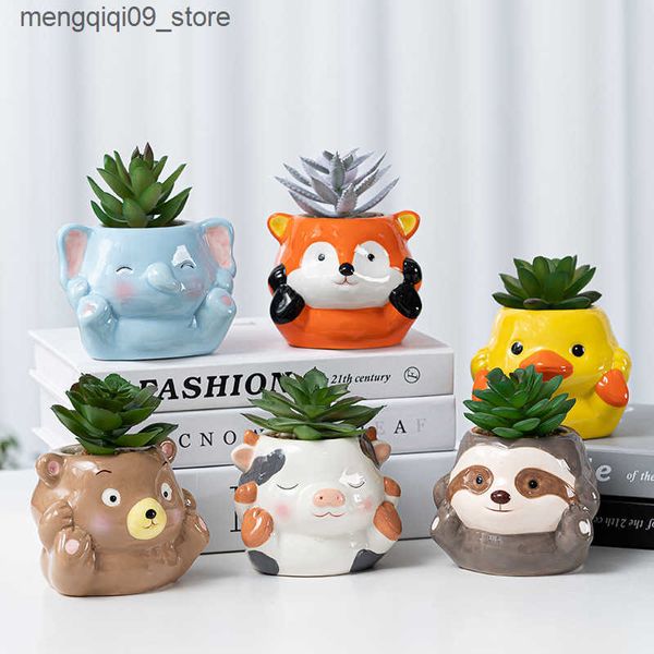 Planters Pots New cartoon animal succulent ceramic flowerpot creative candle holder pen holder gardening combination succulent potted plant