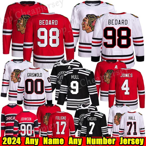 #98 Bedard Chicago Reverse Retro Hockey Jersey Patrick Kane Sam Lafferty Andreas Athanasiou Dickinson Taylor Raddysh Jerseys