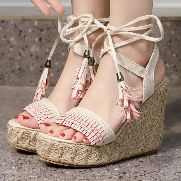 Straps Ankle Women&#039;s Sandals Platform Wedge Summer Shoes For Women High Heels Gladiator Flip ps Ladies Party Shoe Large Size 6a57