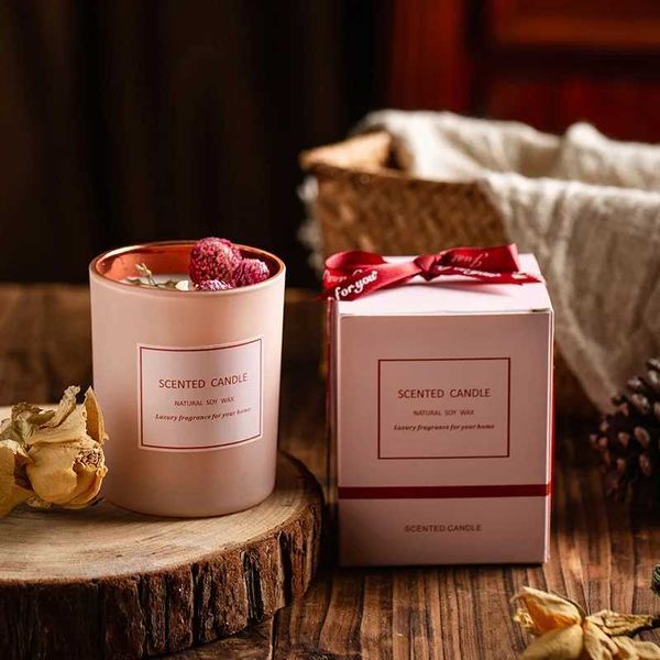 Pink electroplated cup scented candles atmosphere decorated candles with gifts scented candles dried flowers. X250203