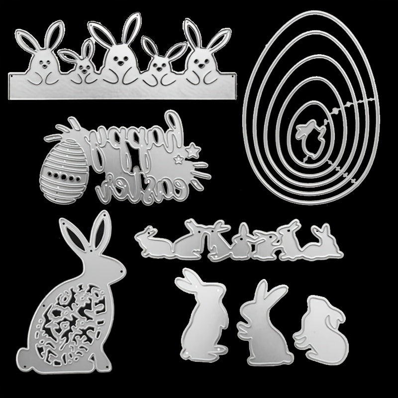 TEMU 8 Pieces Easter Cutting Dies Bunny Easter Egg Die Set Metal Die Cuts Scrapbooking Card Making Die Cuts Easter Craft Dies Cut Stencils For Diy