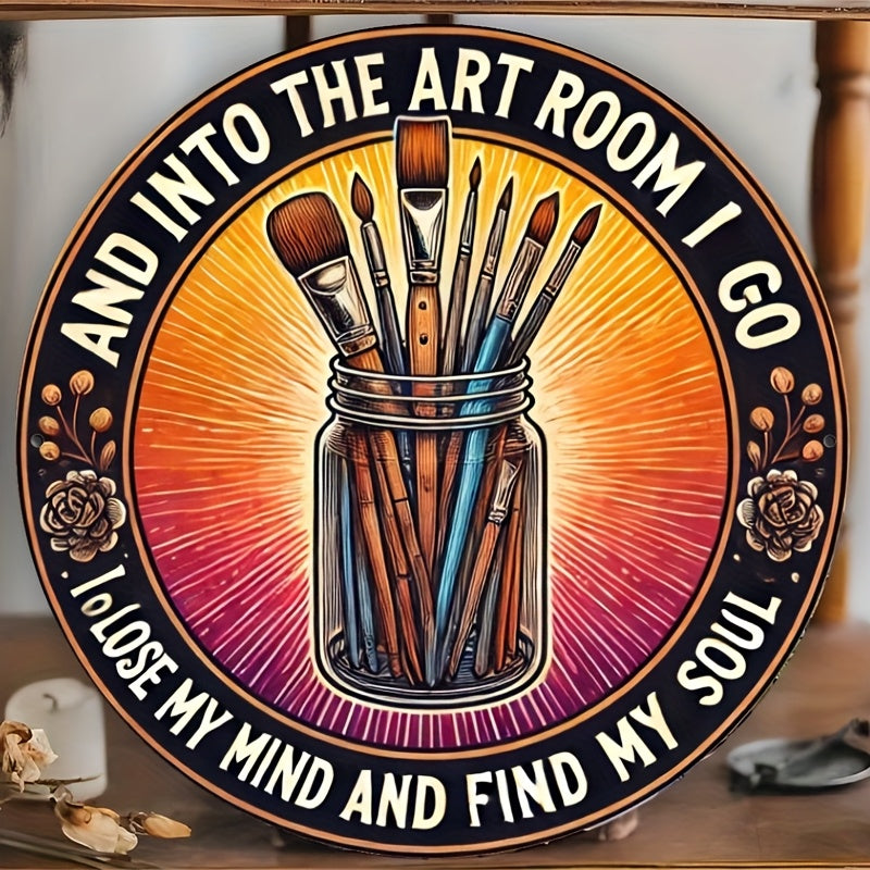 TEMU Room Decor 1pc 7.8 Inch Inspirational Quote "go Into " Round Metal Sign - Iron Wall Decor For Artist , Bar, Cafe, Club - Vintage Art Pre-drilled