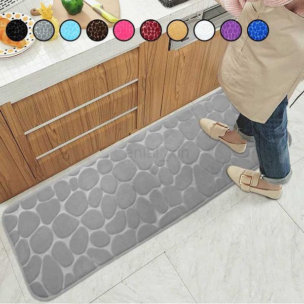 1pc Large kitchen Mat Bathroom Floor Mat Cobblestone Embossed Soft Absorbent Foot Mat Anti Slip Bath Rug Washable Hallway CarpetY240729