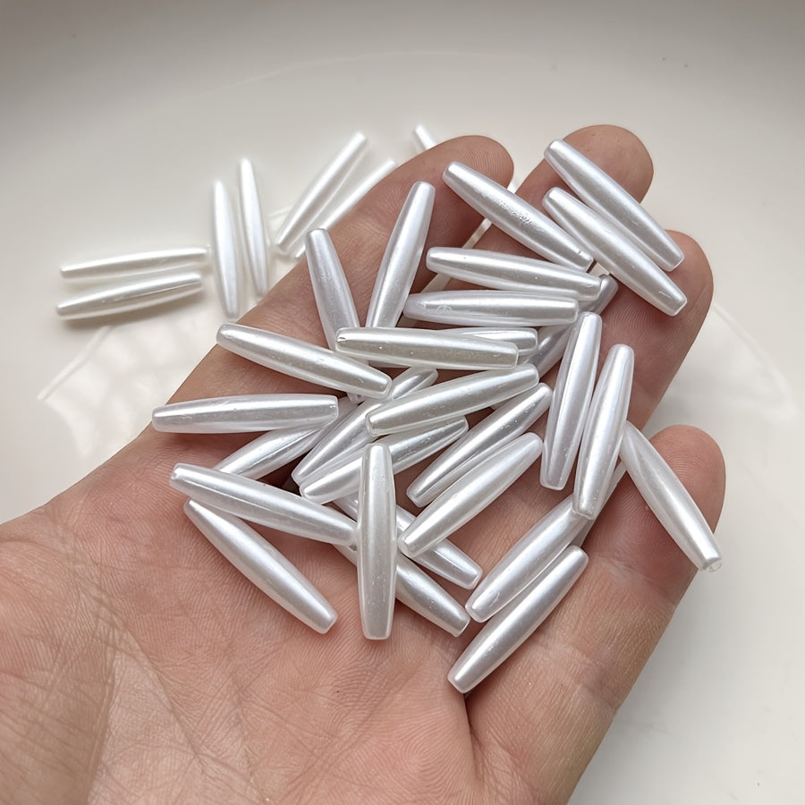 TEMU 50pcs White & Long Cylindrical Beads With Straight Holes - Smooth Glossy Uniform Beads For Making, Bracelets, Necklaces, Handmade Crafts -