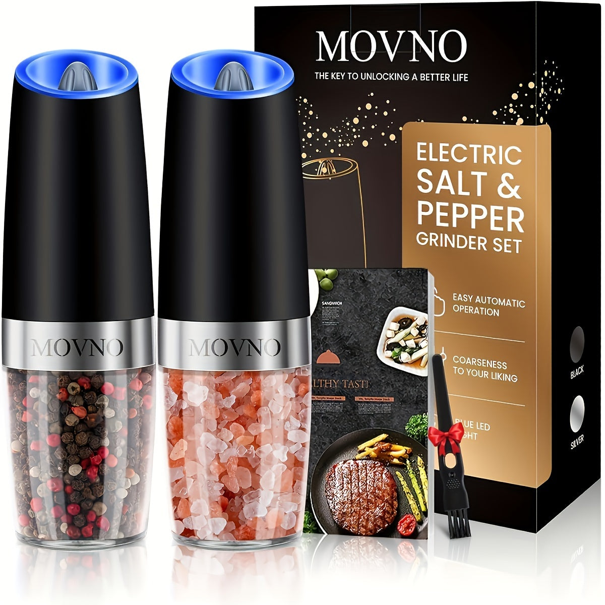 TEMU 1-2 Pcs Gravity Electric Salt And Pepper Grinder Set, Battery Powered Led Hand Automatic Operation, Adjustable Coarseness Mill Grinders Shakers