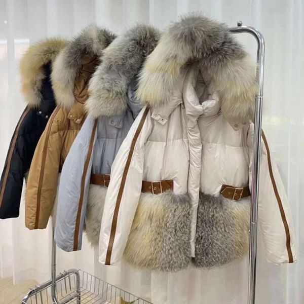 Winter With Red Fox Hood Collar White Goose Down Coats Parka Loose Female Outwear Real Fur Jacket Women