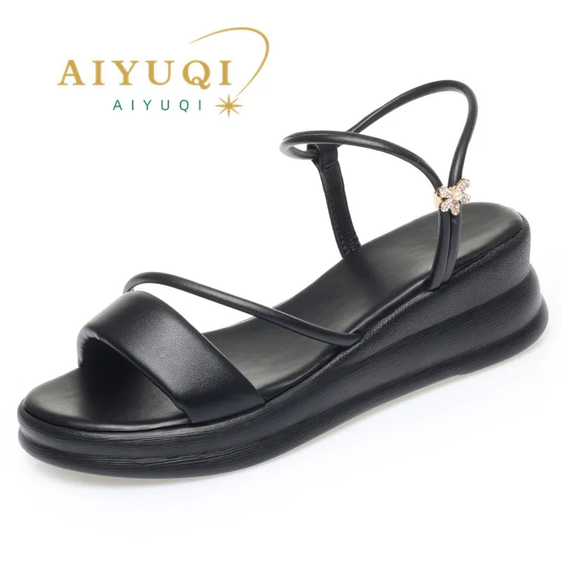 AIYUQI Women Sandals Large Size Summer Wedge Women Sandals Open Toe Roman Sandals