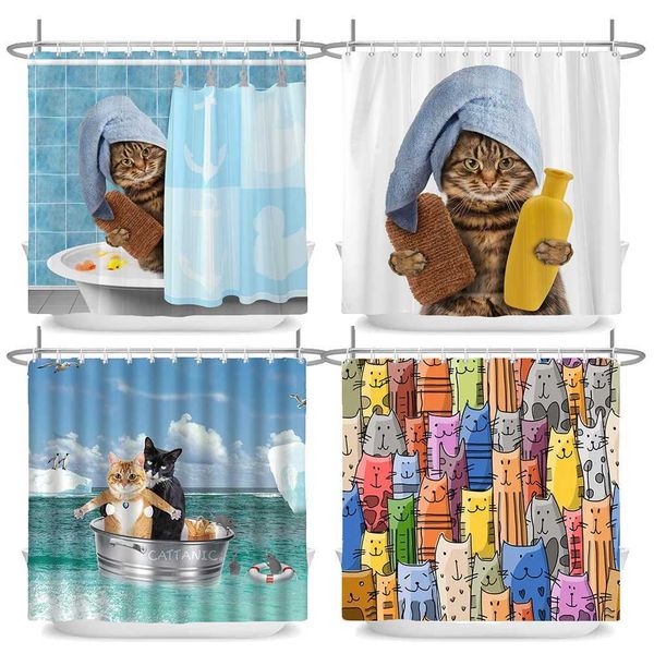 Interesting shower curtain with hook decoration waterproof cat and dog 3D bathtub 180 * 180cm creative and personalized shower curtain W2408