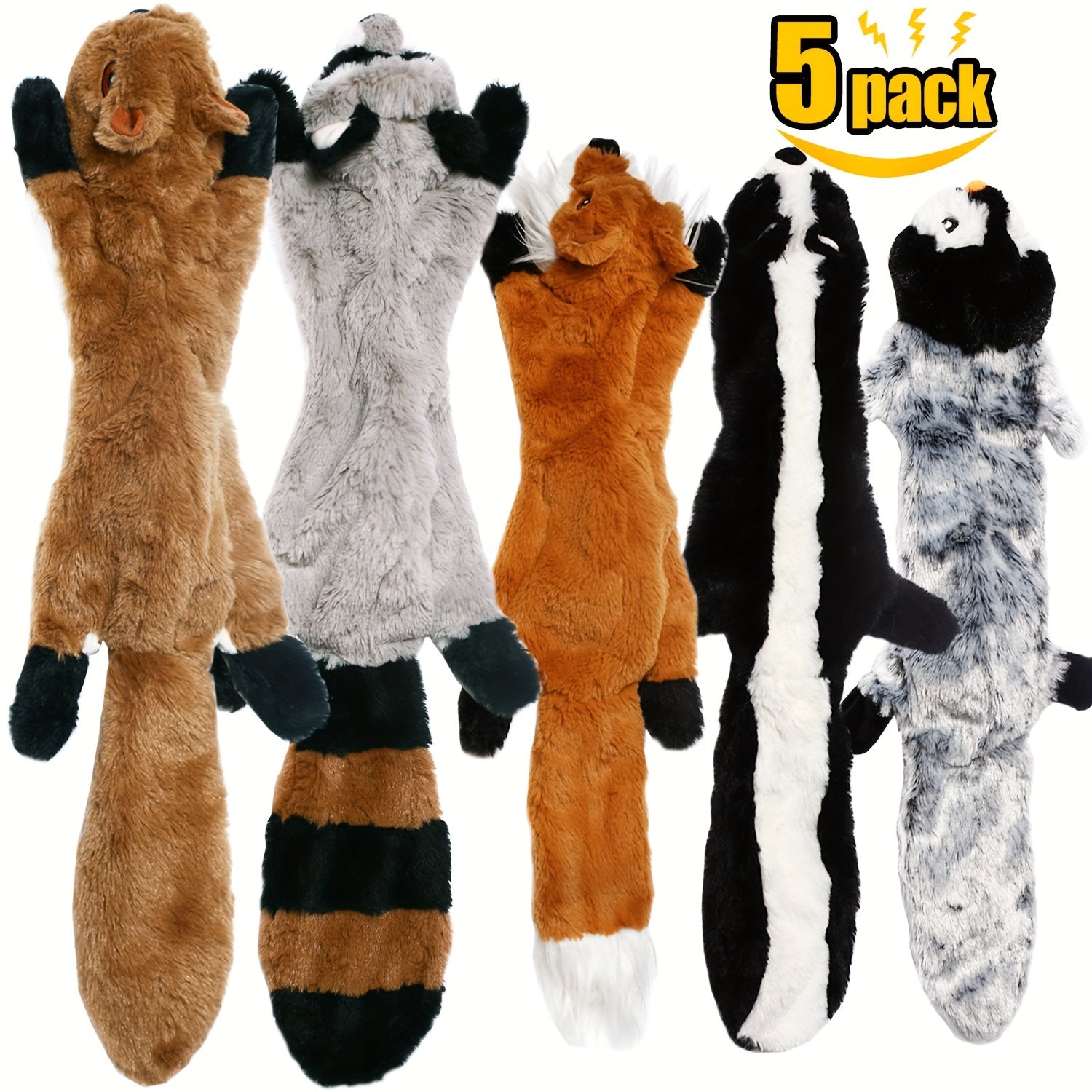 TEMU No Stuffing Dog Toys With Squeakers, Stuffingless Plush Squeaky Dog Chew Toy Set, Crinkle Dog Toy For Medium And Large Dogs, 5 Pack (squirrel