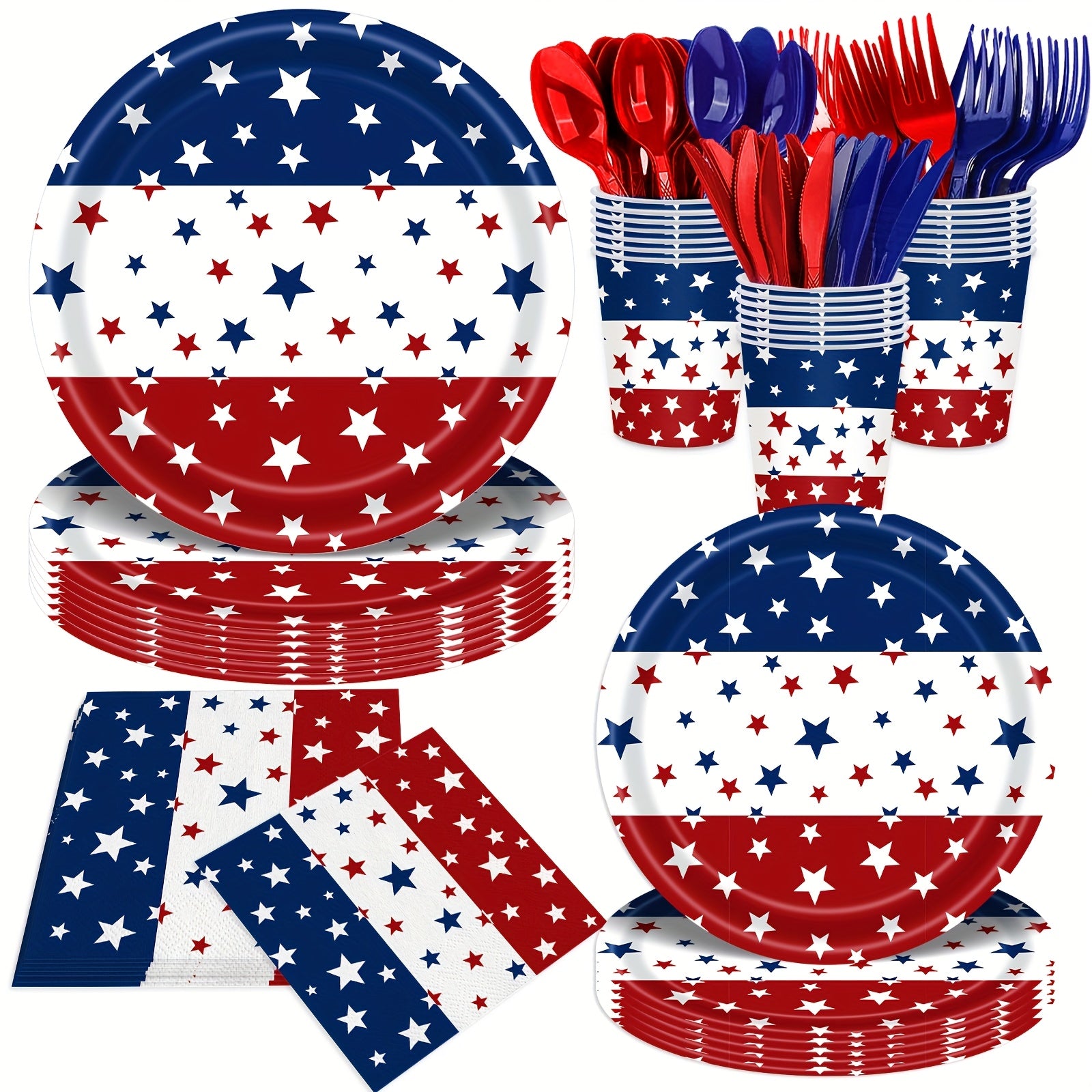 TEMU 140pcs Party Supplies Party Decorations Plates And Napkins Patriotic Memorial Day Party Decor Paper Plates, Serve For 20