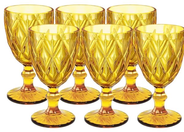 Wine Vintage Amber Drinking Glasses Colored Glassware Water Goblets Bulk Pretty Cups