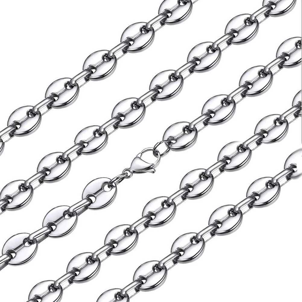 1Pcs Stainless Steel Coffee Beans Link Chain 5MM Necklaces For Men Women Rope Link Chain Necklaces Fashion Hip Hop JewelryX240919