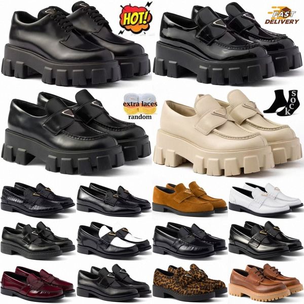 55mm loafers designer shoes womens mens shoe Pointy loafer Lace Up Black White Brushed Leather calfskin 509V#