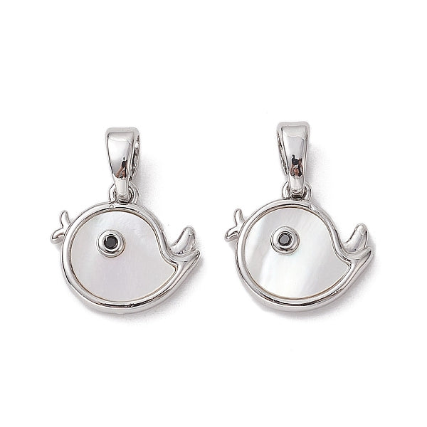 Charms de pájaro de concha pavimentada de latón chapado en estante con circonita cúbica negra