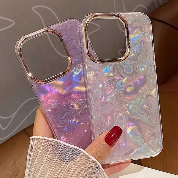 For iPhone 16 Pro Max Luxury Shell Pattern Cover For iPhone 16 Pro 15 14 13 12 11 Glitter Laser Plating Camera Protection CasesM240816