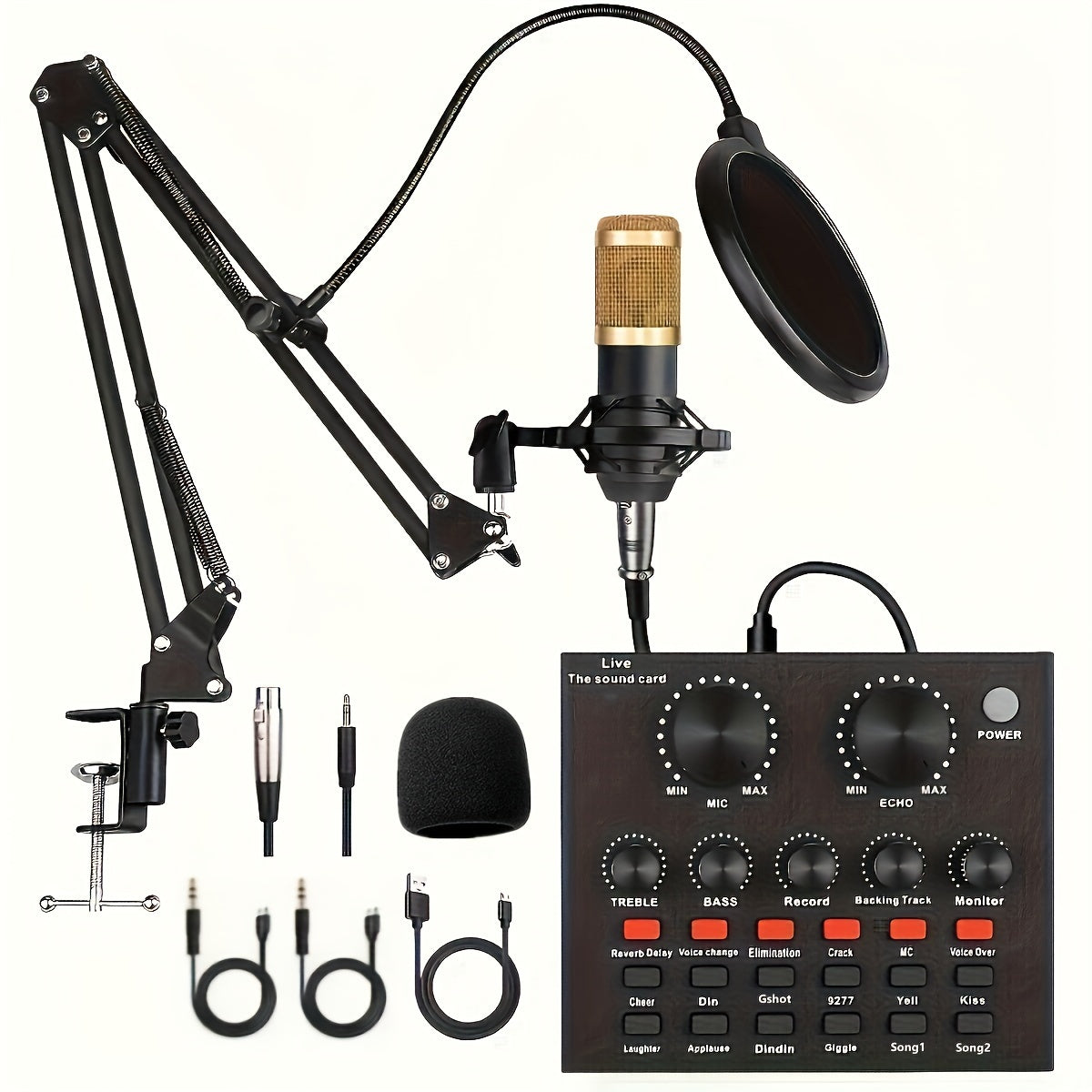 TEMU Podcast Equipment Bundle, Wired Microphone With Podcast Microphone And V8 Sound Card, Voice Changer - Audio Interface - Recording, Singing,