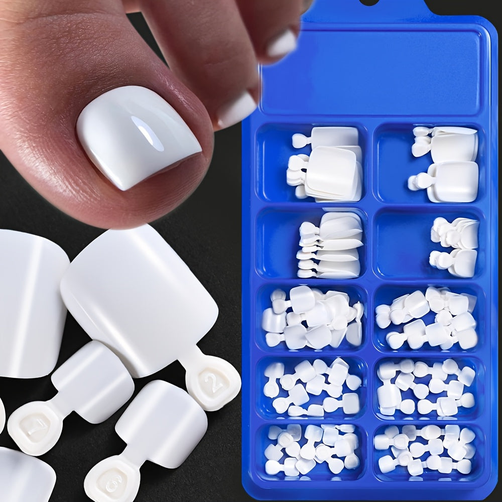 TEMU 120pcs Glossy White Press-on Toenail Extensions - Short Square, Full-cover False Toenails For Women, In 12 Sizes, Natural & Stylish , Stylish