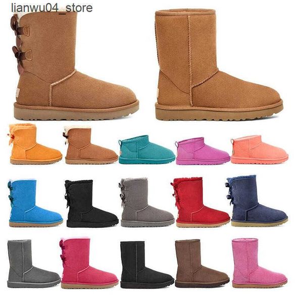 Boots women winter booties designer boots classic snow boot ankle short bow mini fur black chestnut pink Bowtie womens shoes size 4-13 H2501