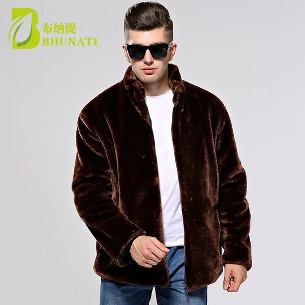 Mens Fur Jacket Faux Mink Coats Long Sleeve Windbreaker Clothing Overcoat Outerwear Coat Plus Size Jackes Man 241120