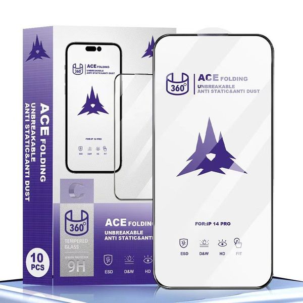 Screen Protector For iPhone 15 Pro Max 14 Plus 13 Mini 12 11 XS XR X ESD Tempered Glass 360 ACE Folding Film Cover Explosion Curved Premium