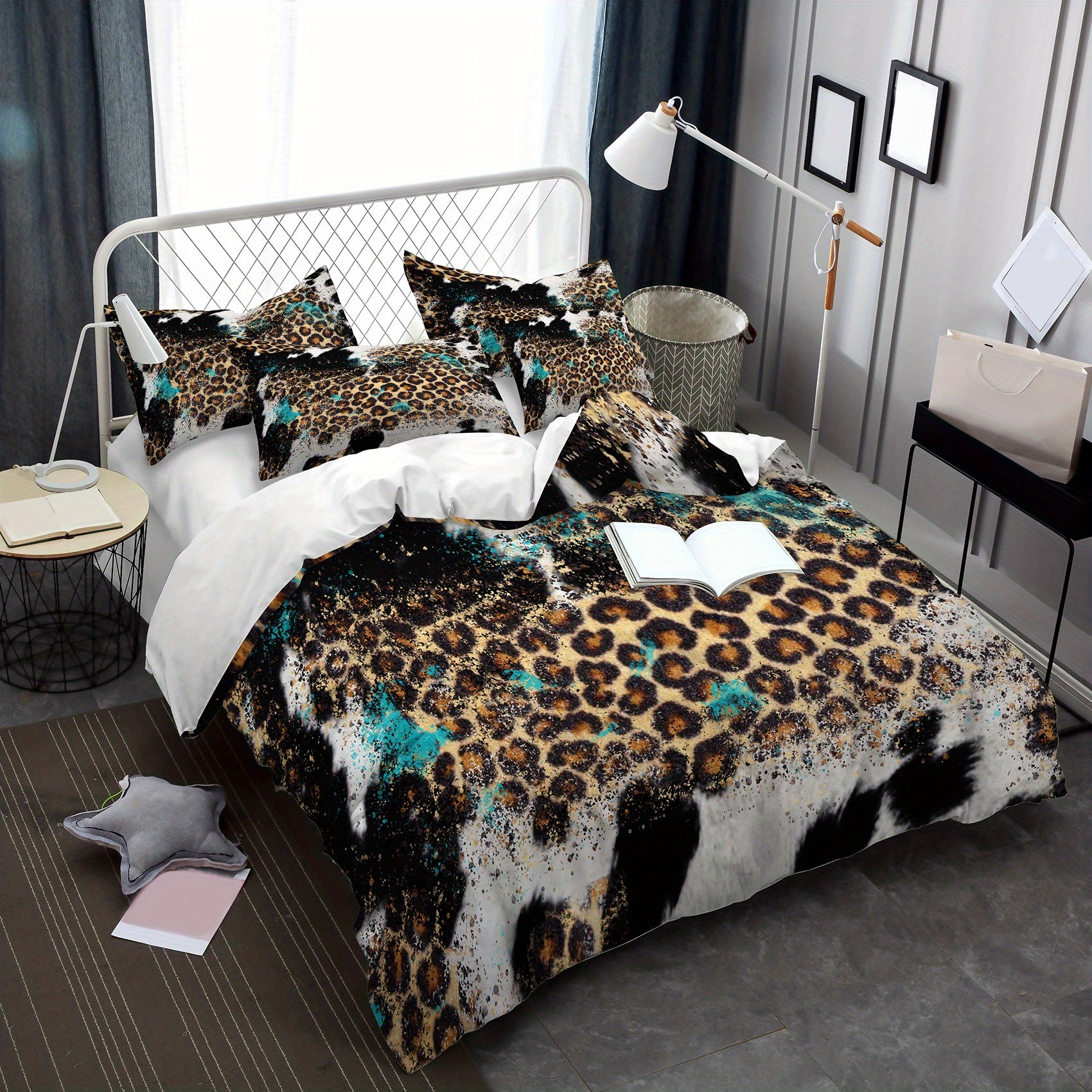 TEMU Leopard Print Cow Pattern Bedding Set, Washable Ultra- Duvet Cover, Soft And Comfortable Duvet Cover, Or 3pcs Sets.