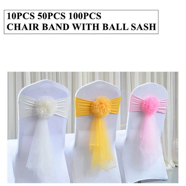 50 pieces of elastic chair waist belt tie bow Lycra spandex belt with ball used for chair cover wedding banquet decoration 241125