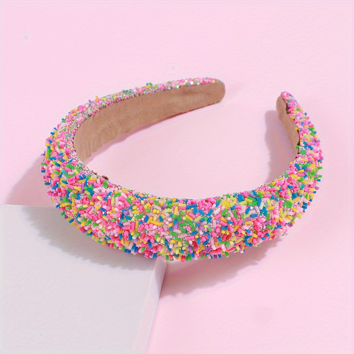 TEMU 1pc Fashionable Wide Sponge Headband With Exaggerated Personality And Candy-colored Particles For Hair Styling