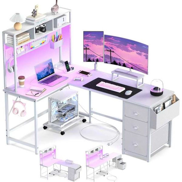 Other Furniture L Shaped Gaming Desk Reversible Computer Desk with Pegboard Shelves Drawers Gaming Desk with Power Outlet Q240703