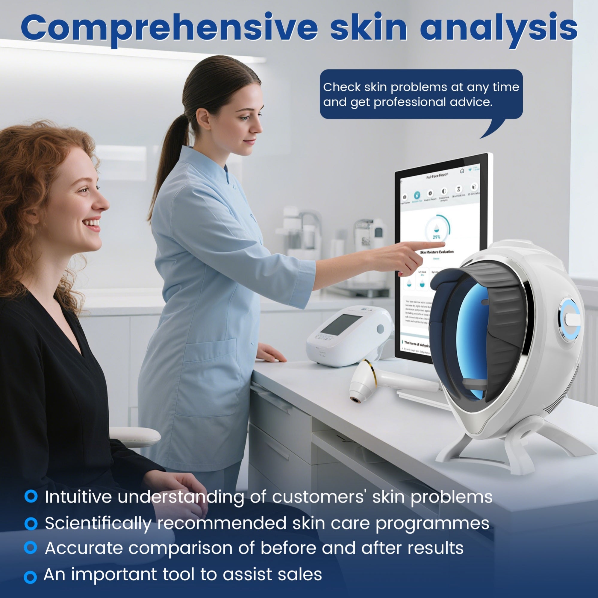 Skin Scanner Nursing Monitoring Machine 3D AI Multilingual Intelligent Facial Analyzer Facial Camera Detection and Analysis