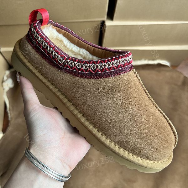 Tasman Slippers Tazz Mustard Seed Chestnut Fur Slides Sheepskin Classic Ultra mini plataforma Bott Winter Mull Men Shoes Slip-On Surede Uppe