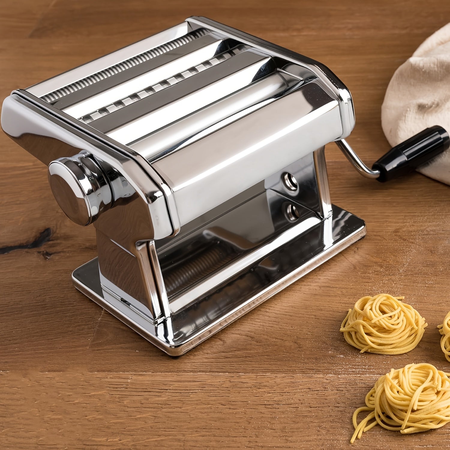 TEMU Stainless Steel Manual Pasta Maker Machine - 150mm Hand-crank Adjustable Thickness For Spaghetti, , - Durable Rust-resistant Kitchen Gadget With
