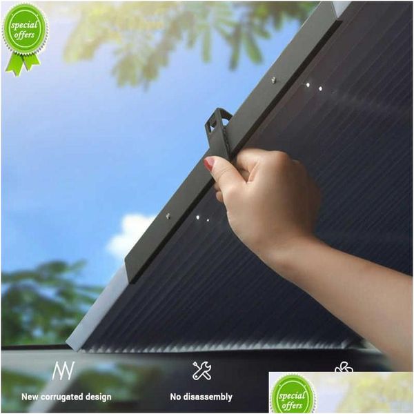 Organizer New Car Front-Rear Window Sunshades Retractable Windshield Curtains For Sun Visor Shades Summer Uv Blocking Protective D Dhkcd