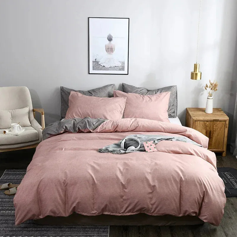 Simple Texture Grain Polyester Duvet Cover Set King Size Plain Queen Bedding Set Affordable Durable Quilt Cover and Pillow Case 240801