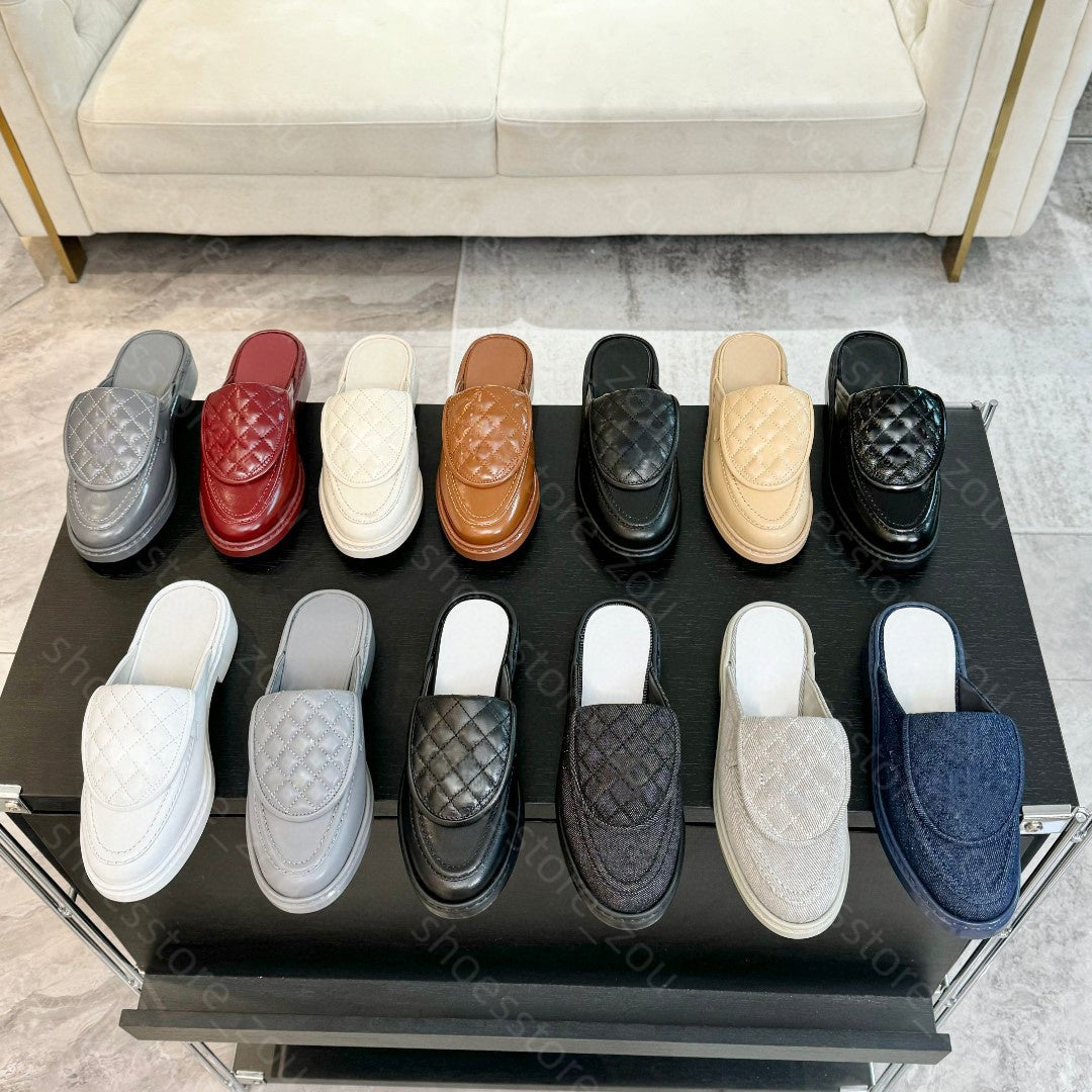 Women Loafers Quilted Turnlock Mules Slides Designer Mules mirror quality 100% Real Lambskin Luxury Slip-On Size 34-42