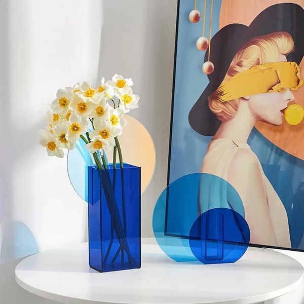 Modern style acrylic vases rainbow colored floral containers decoration for shops wedding parties home offices and modern decor 240731