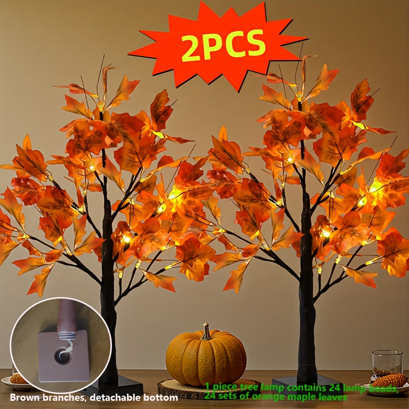 TEMU 2pcs Maple Leaf Decor, 24 Leds, Halloween, Christmas & Thanksgiving Party Tabletop Ornament For Weddings And Home Bedroom (battery-powered -