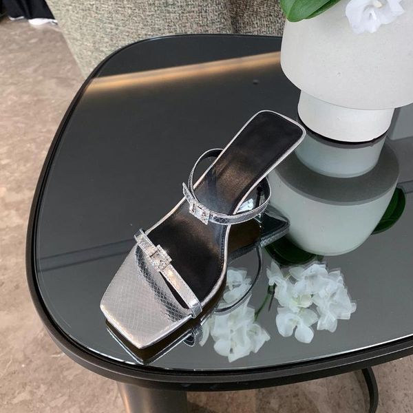 luxury- Sandals Grape Moms Same Simple High Heels Silver Stiletto Heel Rhinestone Square Toe Summer Outer Wear Strap For Women