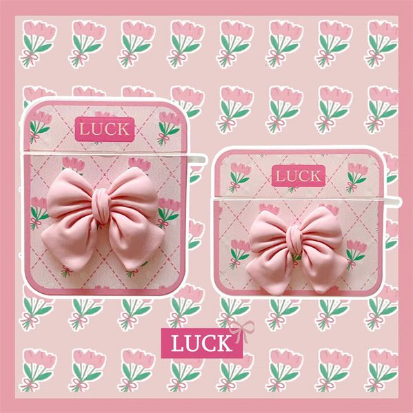 ddmygifts Pink diamond grid flower bow suitable for Pro1-2-3 Bluetooth wireless headphone cover soft shell female A