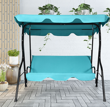 Blue 3-Seat Cushioned Canopy Glider Swing