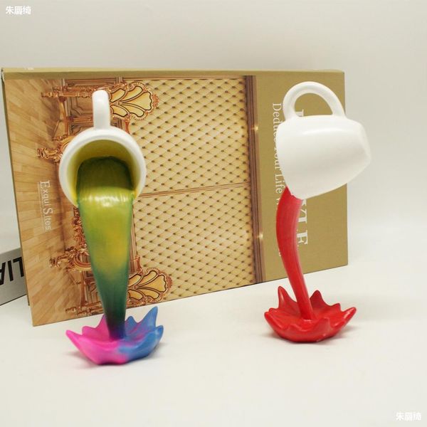 Decorative Objects Figurines Resin Statues Floating Coffee Cup Art Sculpture Kitchen Home Decor Crafts Spilling Magic Pouring Liquid Splash