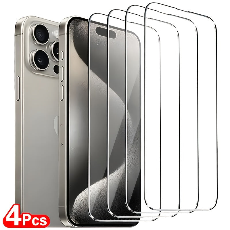 TEMU 4pcs Hd Full Cover Screen Protector For Iphone 15 16 17 Pro Max 14 11 Pro Max 14 15 Plus Tempered Glass For Iphone 11 12 13 14 15 16e 17 Air